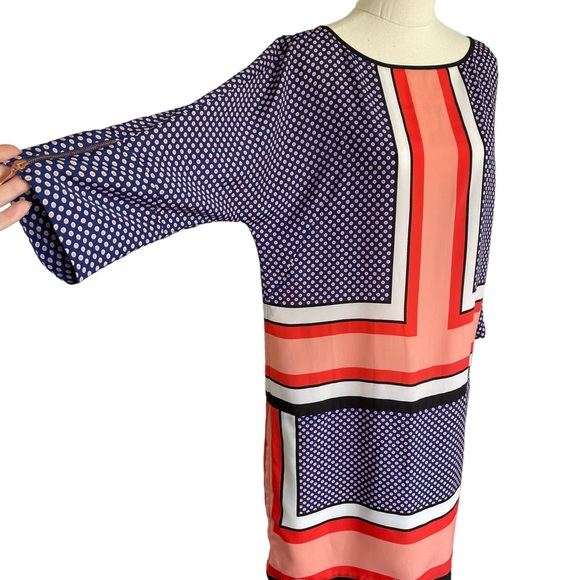 COUNTRY ROAD Sz10 blue, red and white 3/4 sleeve dress with zipper details 🥇 - Picture 4 of 10